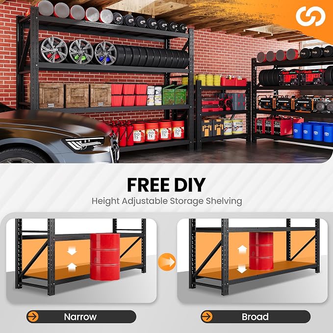 79” W Garage Shelving Heavy Duty, 7000LBS Metal Storage Shelves, 4 Tier Storage - Image 3