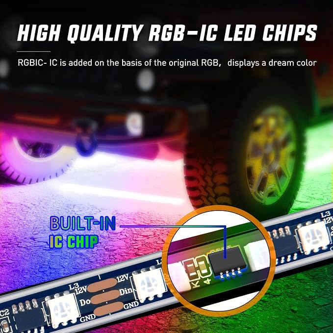 Nilight 6Pcs Car Underglow Neon Accent Strip Lights 300 LEDs Multi Color RGB-IC - Image 2