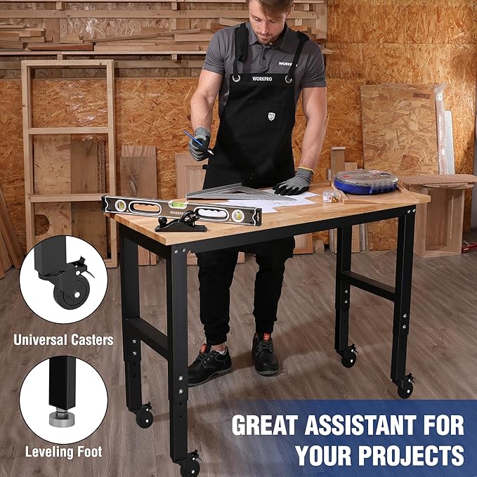 WORKPRO Garage Workbench, Rubber Wood Top Work Desk - Image 6