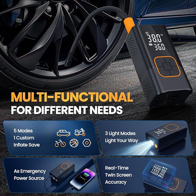 Tire Inflator Portable Air Compressor-150PSI Bike Pump, Portable Tire Inflator - Image 3