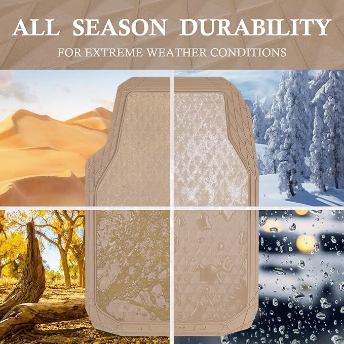 CAR PASS Beige Rubber Car Mats, All-Weather Floor Mats Full Set Durable - Image 6