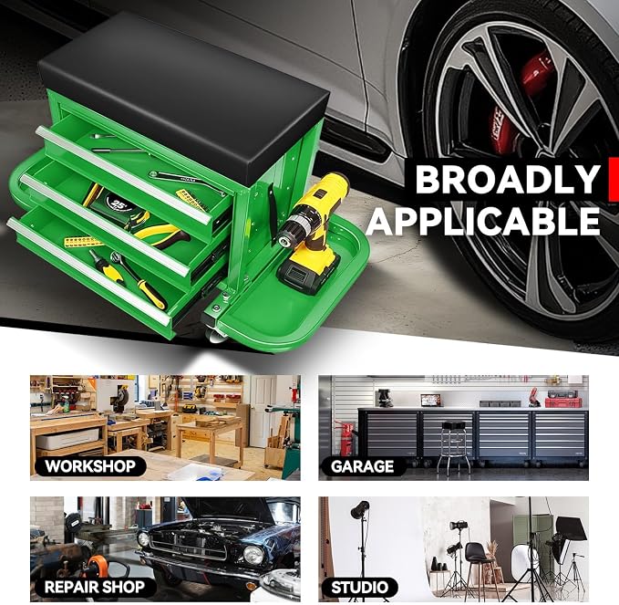 Auto Dynasty 3-Drawer Mechanic Rolling Seat, 350 LBS Capacity Roller Garage - Image 5