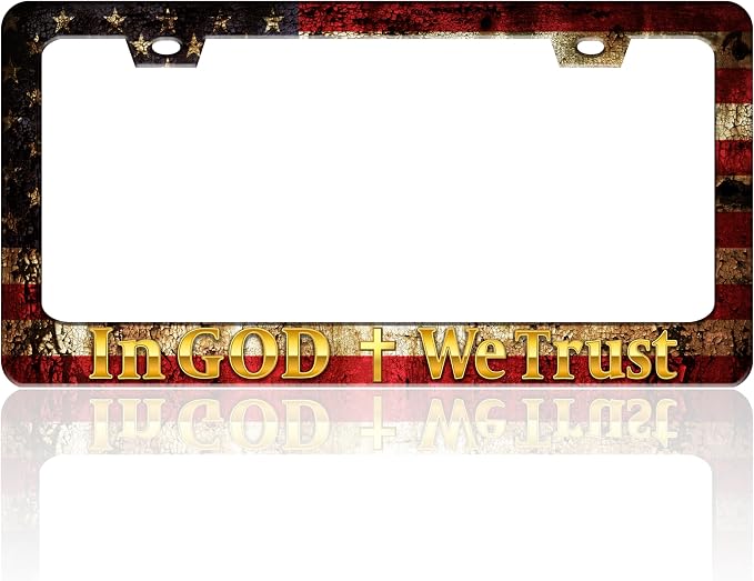 in God We Trust License Plate Frame Cross American Flag by TINALUIN