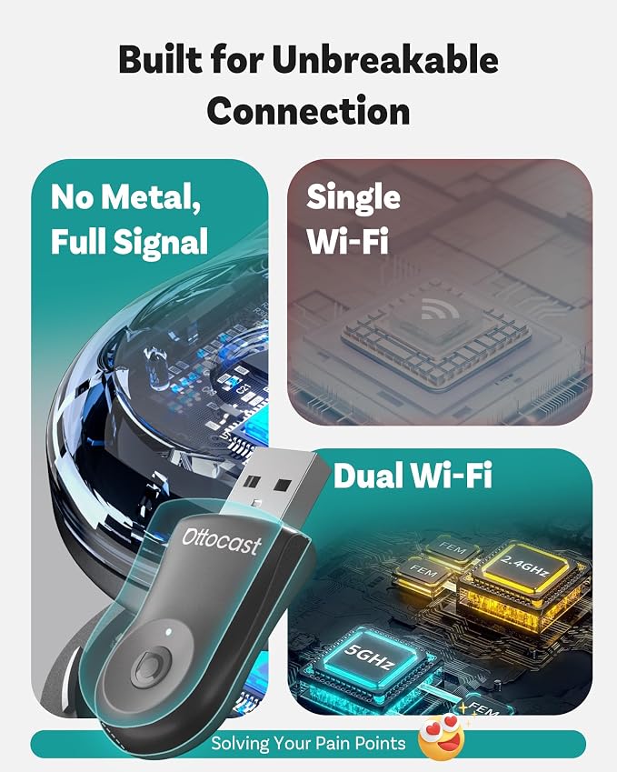 OTTOCAST Mini 2025 2-in-1 Wireless CarPlay/Android Auto Adapter, 5GHz WiFi - Image 4