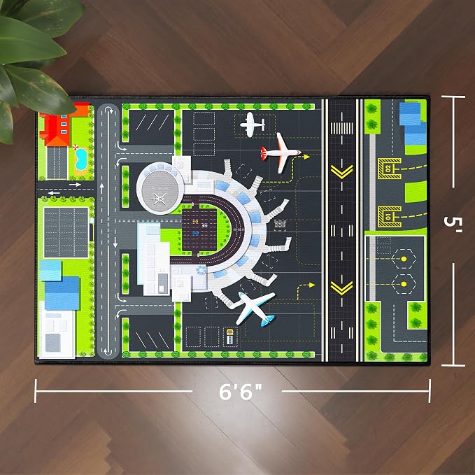 Playmat for Boys Playroom 5'x 6'6" Airport Mat for Kids Bedroom Traffic System - Image 2