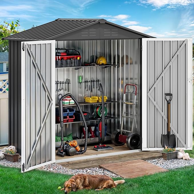 DWVO 6x4ft Storage Shed for Outdoors, Metal Sturdy Weatherproof Tool Locker - Image 2