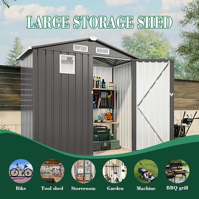 6x3.6FT Outdoor Storage Shed, Galvanized Steel Garden Shed - Image 5