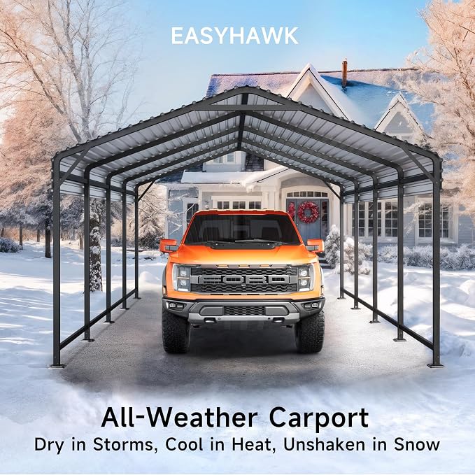 12x20 FT Metal Carport, Enhanced Base and Steel Roof - Image 2