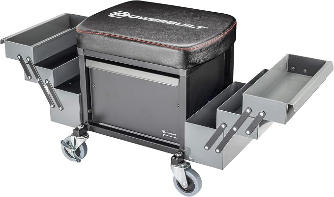 Powerbuilt Rolling Seat with Expandable Tool Trays, Roller Toolbox Garage Stool - Image 5
