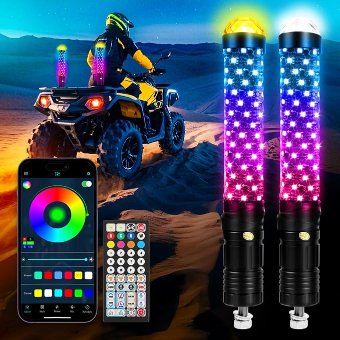 DREAMIZER 2Pack 1FT Fat Whip Lights New Upgraded Spiral LED Whip Light by DREAMIZER