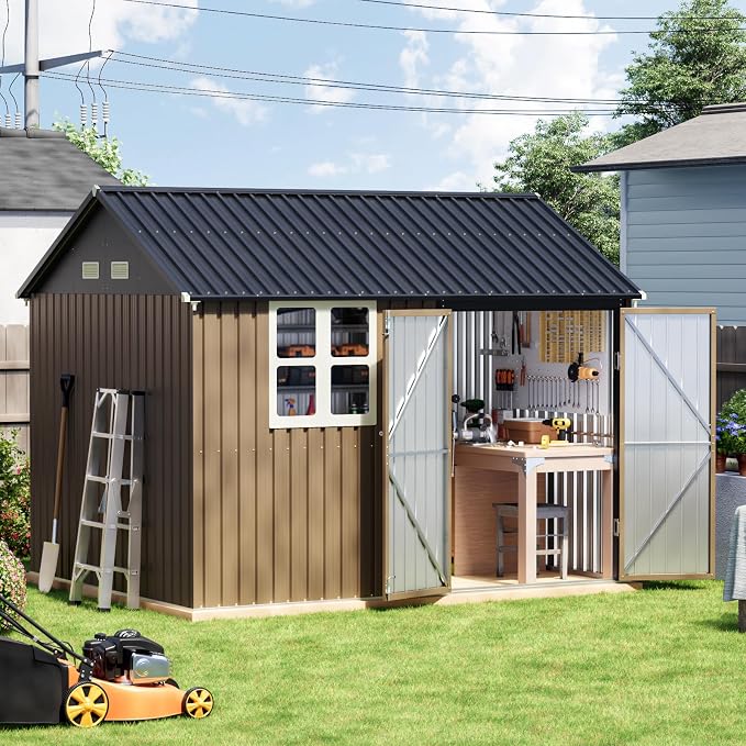 8x10 FT Outdoor Metal Storage Shed, Single Door, 1 Clear Window, Tool Shed - Image 7