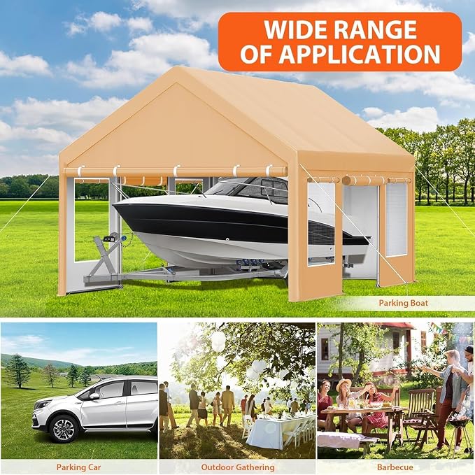 13x20 FT Heavy Duty Carport, Oversized Portable Garage - Image 5