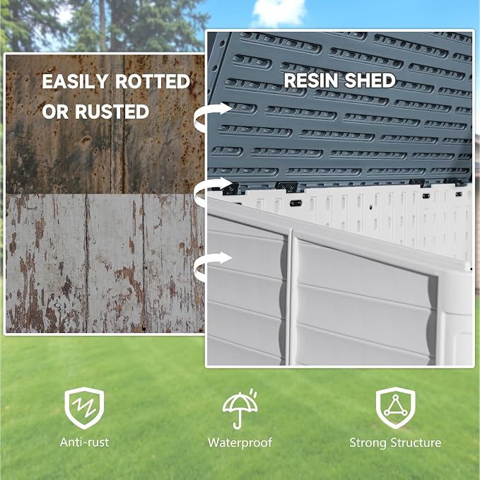 Devoko Resin Outdoor Storage Shed, 34 Cu Ft Outdoor Storage Cabinet Without - Image 4