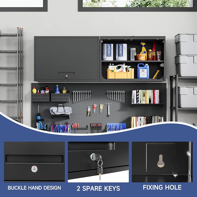 Metal Wall Cabinet with Locking Door and Shelf, Hanging Garage Cabinets with - Image 5