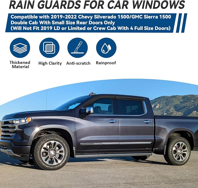 4pcs Front+Rear Smoke Tint Sun/Rain Guard Outside Mount Tape-On Vent Window - Image 2