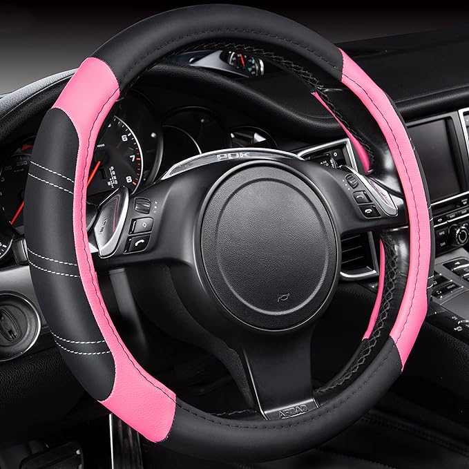 CAR PASS Line Rider Microfiber Leather Sporty 14.5-15 inch Steering Wheel Cover by CARPASS