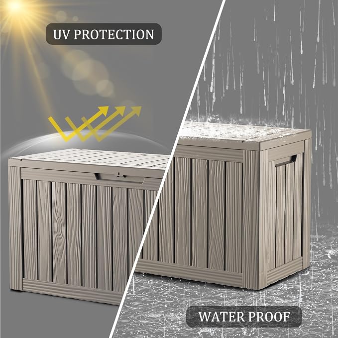 80 Gallon Lockable Resin Deck Box, Waterproof & UV-Resistant Outdoor Storage Box - Image 3
