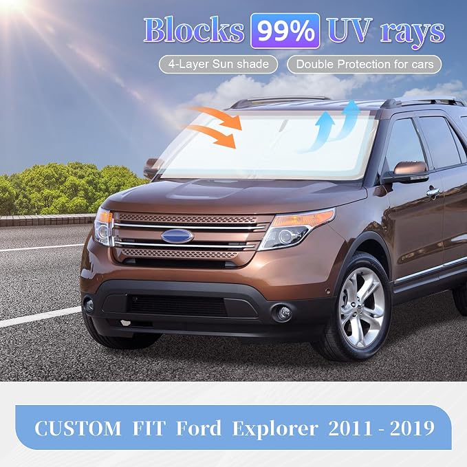 for Ford Explorer 2011-2019 Sun Shade Sunshade Windshield Cover, 4-Layer Front - Image 2