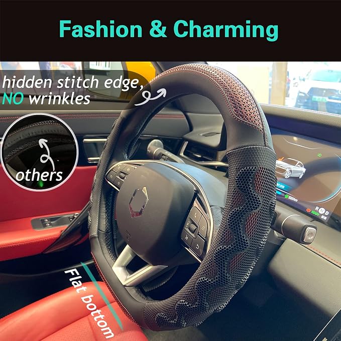 PINCTROT D Shaped 14.5-15 Inch Steering Wheel Cover Great Grip - Image 2