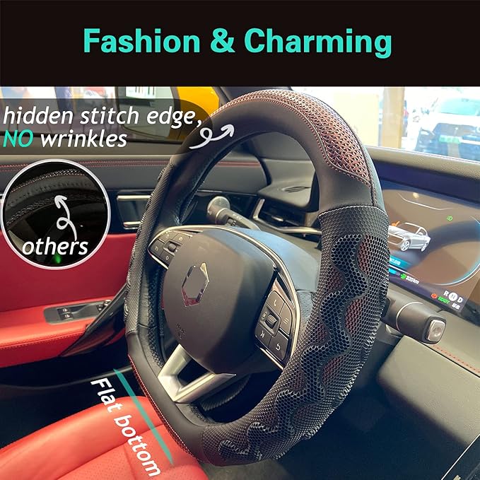 PINCTROT D Shaped 14 Inch Small Sized Steering Wheel Cover Great Grip - Image 2