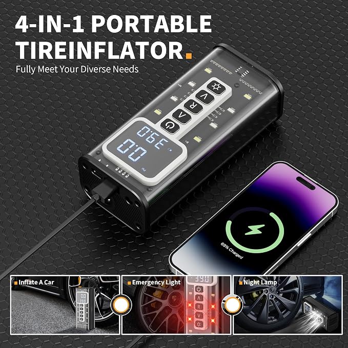 Tire Inflator Portable Air Compressor – 20000mAh Battery, 150PSI Cordless Bike - Image 6