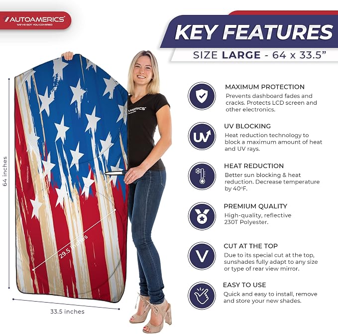Autoamerics 1-Piece Windshield Sun Shade USA Art Flag - Image 2