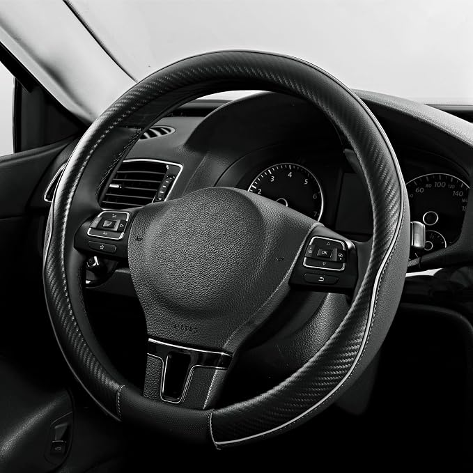 PIC AUTO Steering Wheel Cover, Sports Carbon Fiber and Super Breathable Leather by PICAUTO