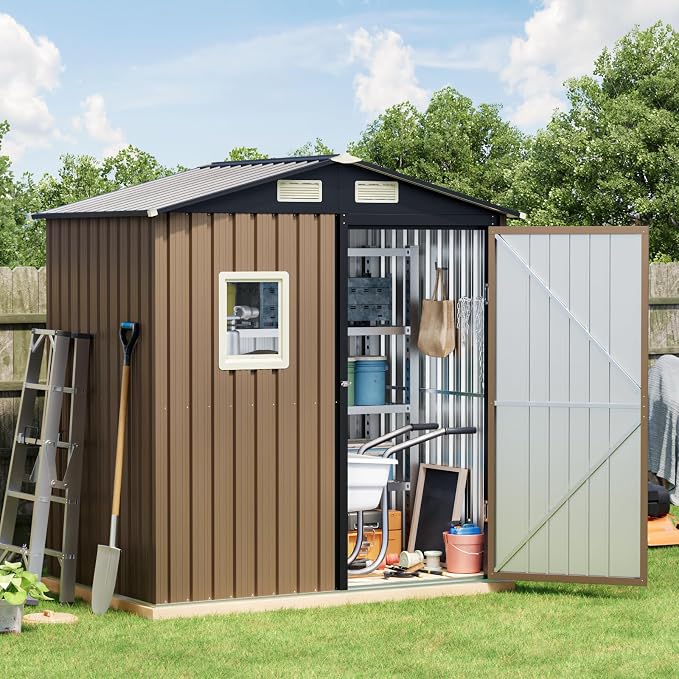 Breezz 6x4FT Outdoor Steel Storage Shed, Lockable Doors, Compact Metal Tool Shed by BreezZ