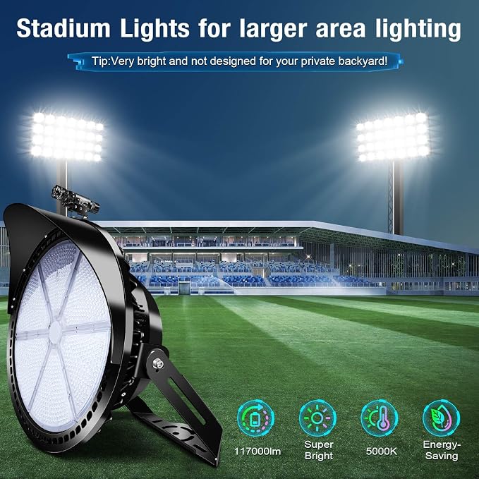800W Outdoor LED Stadium Lights, Heavy Duty Round Floodlight Super Bright - Image 3