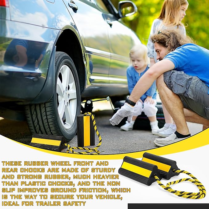 4 Pair Heavy Duty Wheel Chocks for RV Trailer, Rubber Wheel Stoppers, Dual - Image 4
