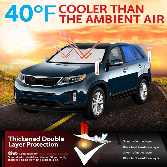 KAYZT Windshield Sun Shade for 2011-2015 Kia Sorento Foldable Sunshade Front - Image 2