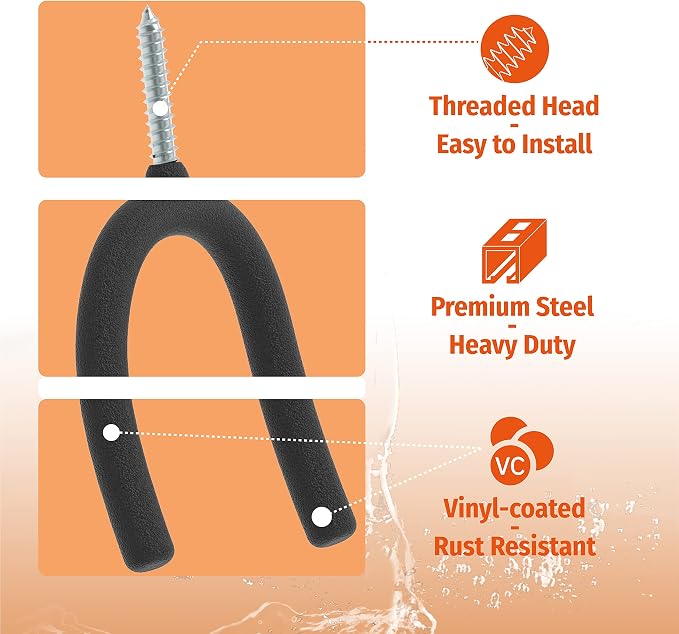 HUHOLE Screw in U Hook, Shovel Holder Wall Mount, U Hooks - Image 2