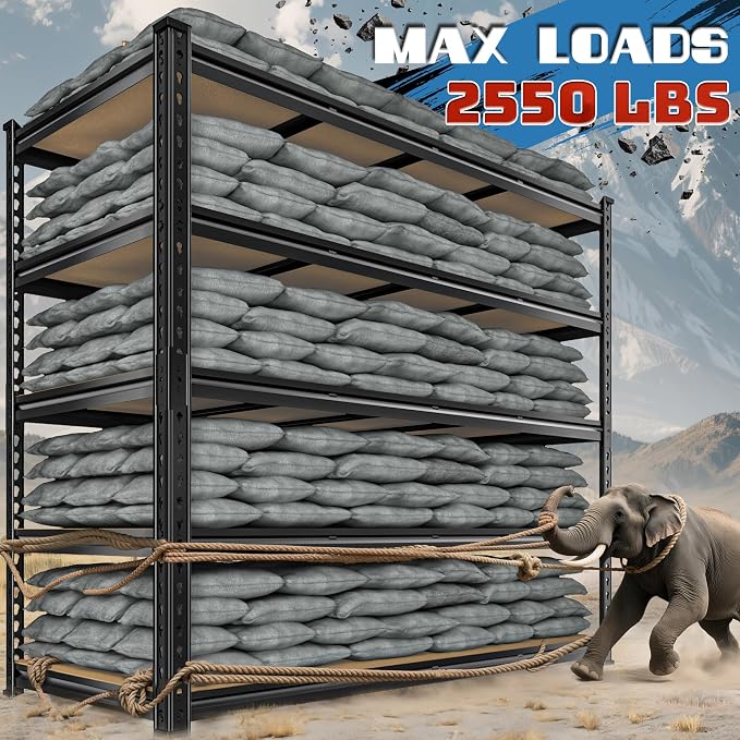 55" W Storage Shelves, 2550LBS Garage Shelving Heavy Duty, 5-Tier Heavy Duty - Image 3