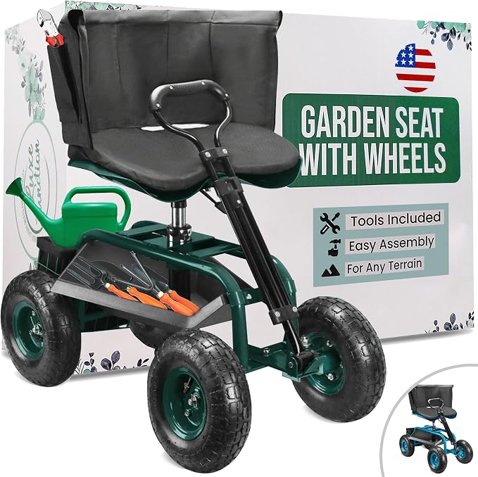 Garden Seat with Wheels – Adjustable 360° Swivel Gardening Stool with Hydraulic by Unknown