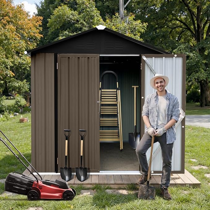 6' x 4' Outdoor Storage Shed, Sturdy Metal Building w/Lockable Doors - Image 3