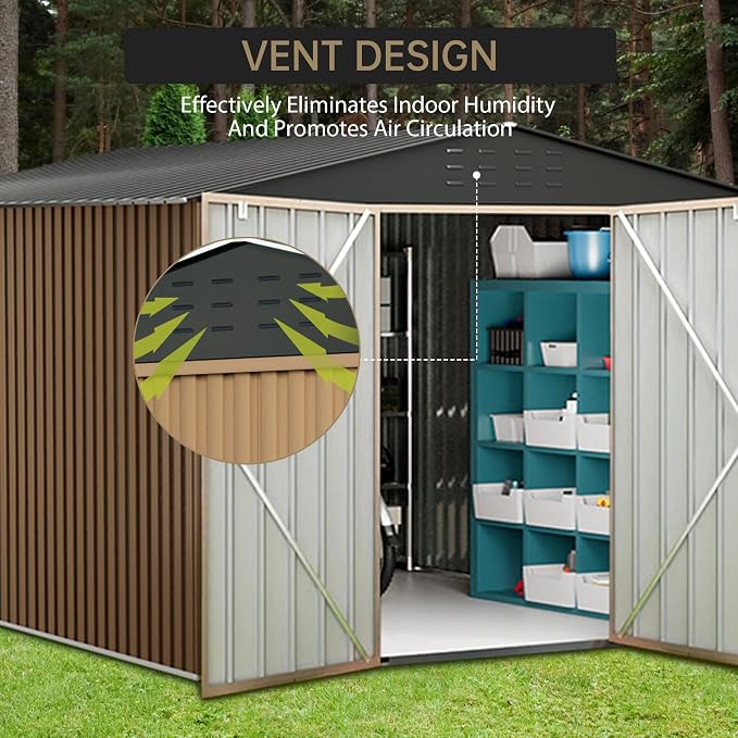 8X8FT Outdoor Metal Storage Shed, Lockable Weatherproof Garden Shed - Image 7