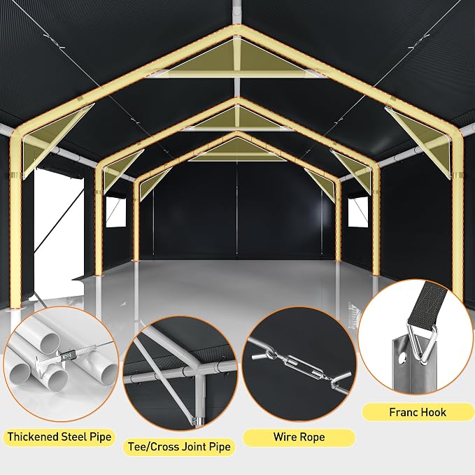 Bepatio 2 Car Carport, 20 x 20 Heavy Duty Metal Carport, All Weather Extra - Image 2