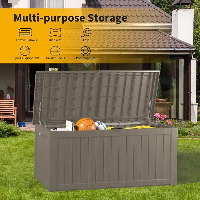 270 Gallon Lockable Resin Deck Box, Waterproof & UV-Resistant Outdoor Storage - Image 6