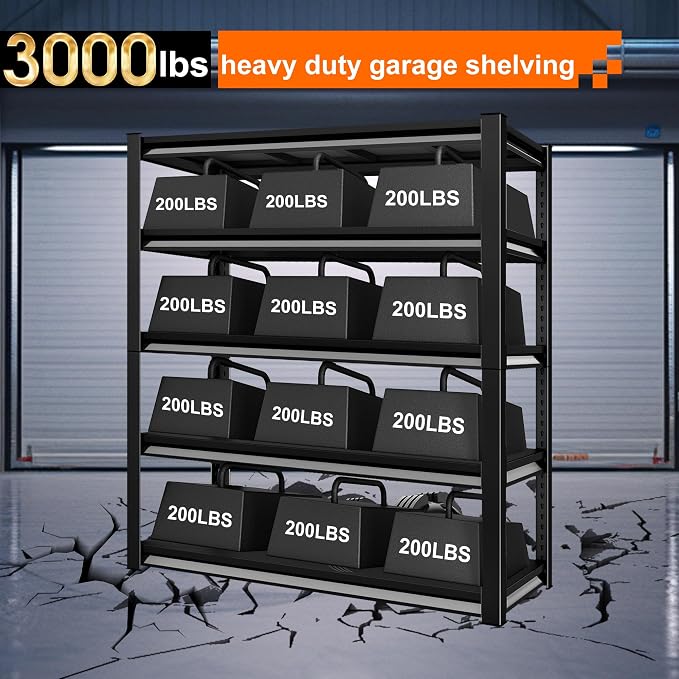 Heavy Duty Shelves, 5-Tier Metal Shelves, 3000LBS Loads, Adjustable, - Image 6