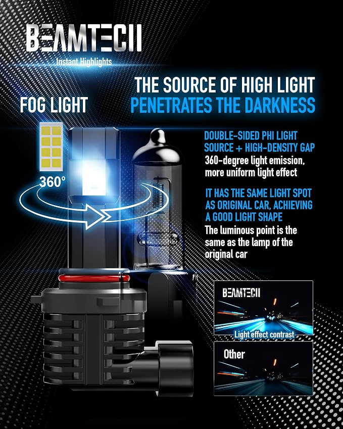 BEAMTECH 9005 9006 Fog Light Bulbs, Fanless in Line 6500K Light Bulb Pack of 4 - Image 5