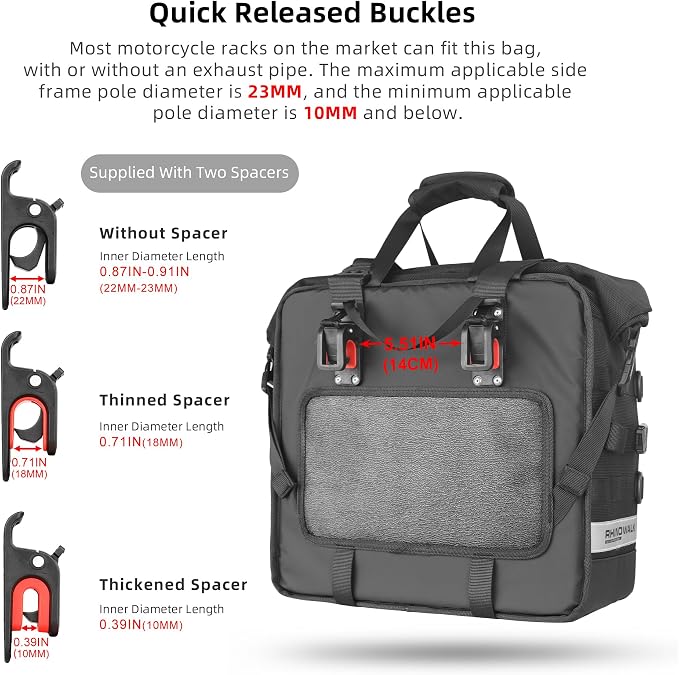 Rhinowalk Motorcycle Saddlebags Waterproof 25L Saddle Bag Quick Release side - Image 3
