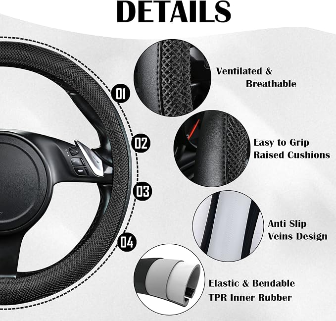 CAR PASS 3D Air Mesh Car Seat Covers Full Sets w/5mm Sponge, Steering Wheel - Image 6