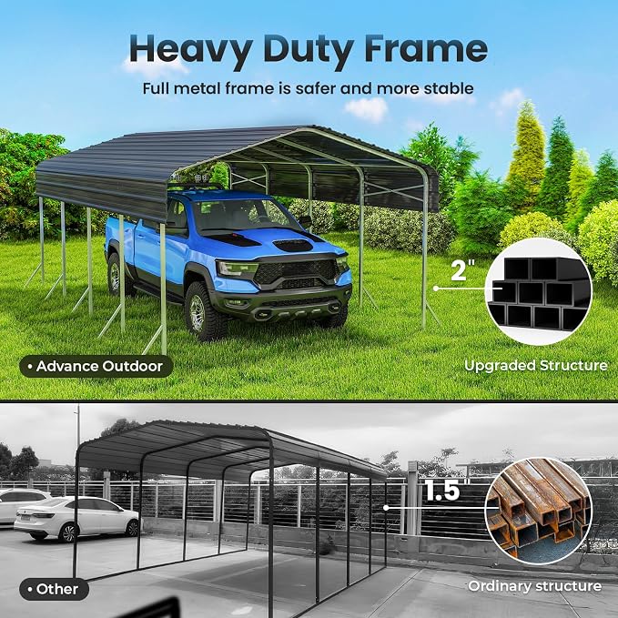 12x20ft Heavy Duty Metal Carport – Outdoor Galvanized Garage, Sturdy Structure - Image 2