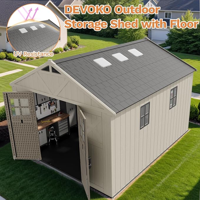 Devoko 10 x 12 FT Plastic Outdoor Storage Shed - Image 3