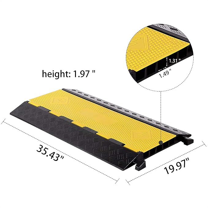1 Pack Rubber Cable Ramp Hose Cable Protector Ramp 5 Channel 22000Lbs Load - Image 2