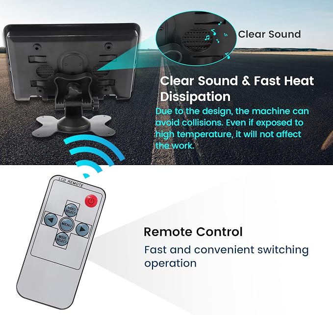 Anina 7 Inch Monitor Quad Split HD Screen 4 Channels RCA Video Inputs - Image 3
