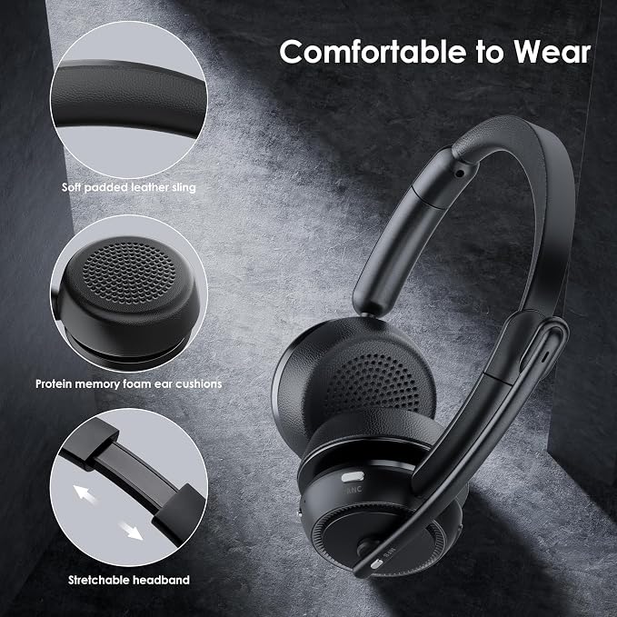 Wireless Headset with ANC & ENC, Wireless Headphones with Flip-to-Mute - Image 7