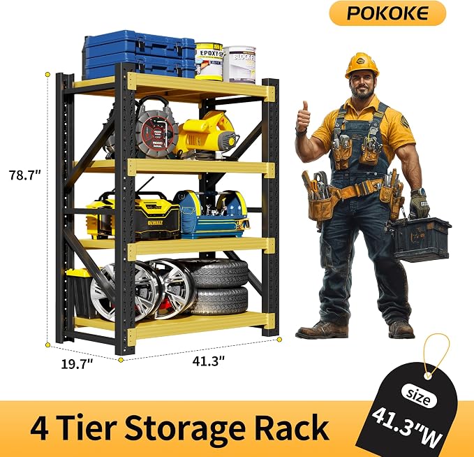 Garage Shelving Unit, 4 Tier Heavy Duty Racks, Easy Assembly, Metal Racks - Image 2