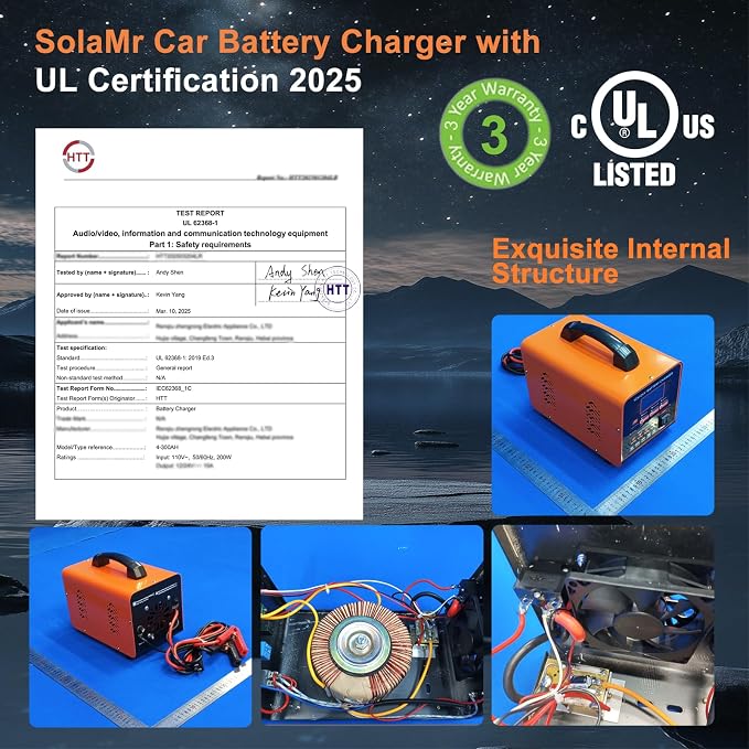 SolaMr 12V 24V Heavy Duty Car Battery Charger, 0-20A Trickle Charger - Image 3
