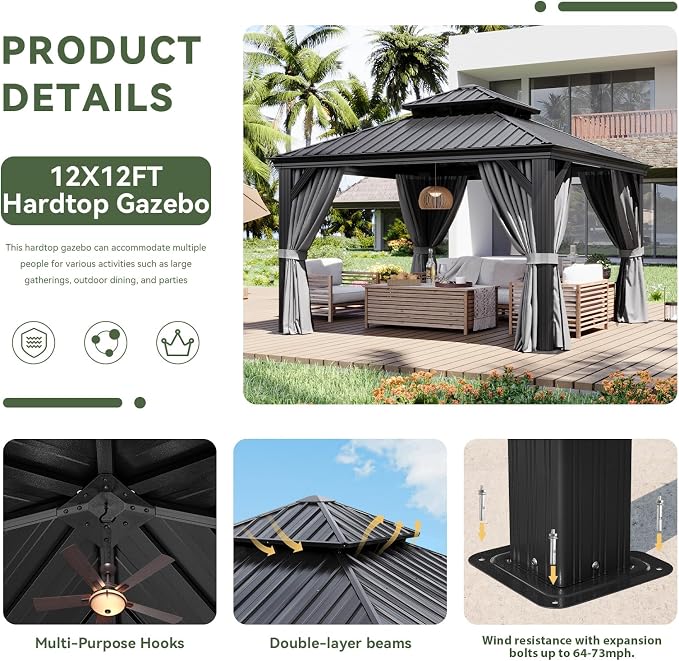 Aoxun 12' X 12' Hardtop Gazebo - Image 6